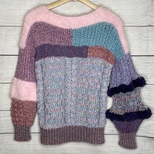 Martesa Pink Multicolor Knit Plush Bold Sleeve Sweater